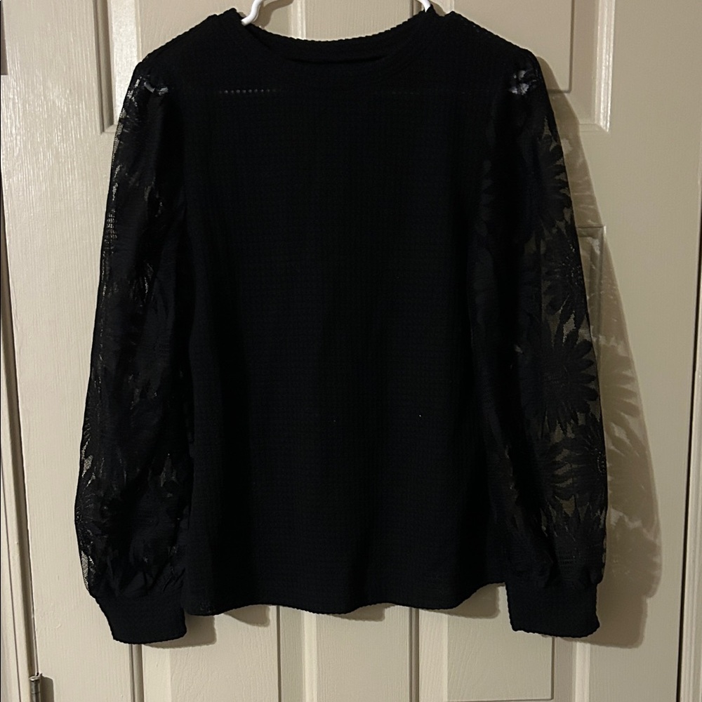 Elegant Black Lace Sleeve Top